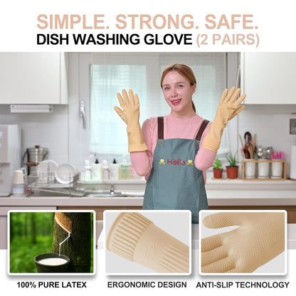 DABOGOSA Mamison 2 Pairs Reusable Waterproof Household Dishwashing Cleaning Rubber Gloves, Non-Slip Kitchen Glove (Pink, Medium (Pack of 2))