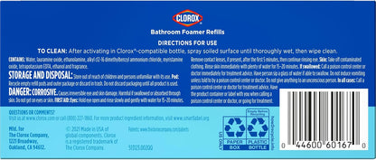 Clorox Bathroom Foamer Refillable Cleaner, Household Essentials, 1 Bottle and 3 Refill, Rain Clean, 1.13 Fl Oz