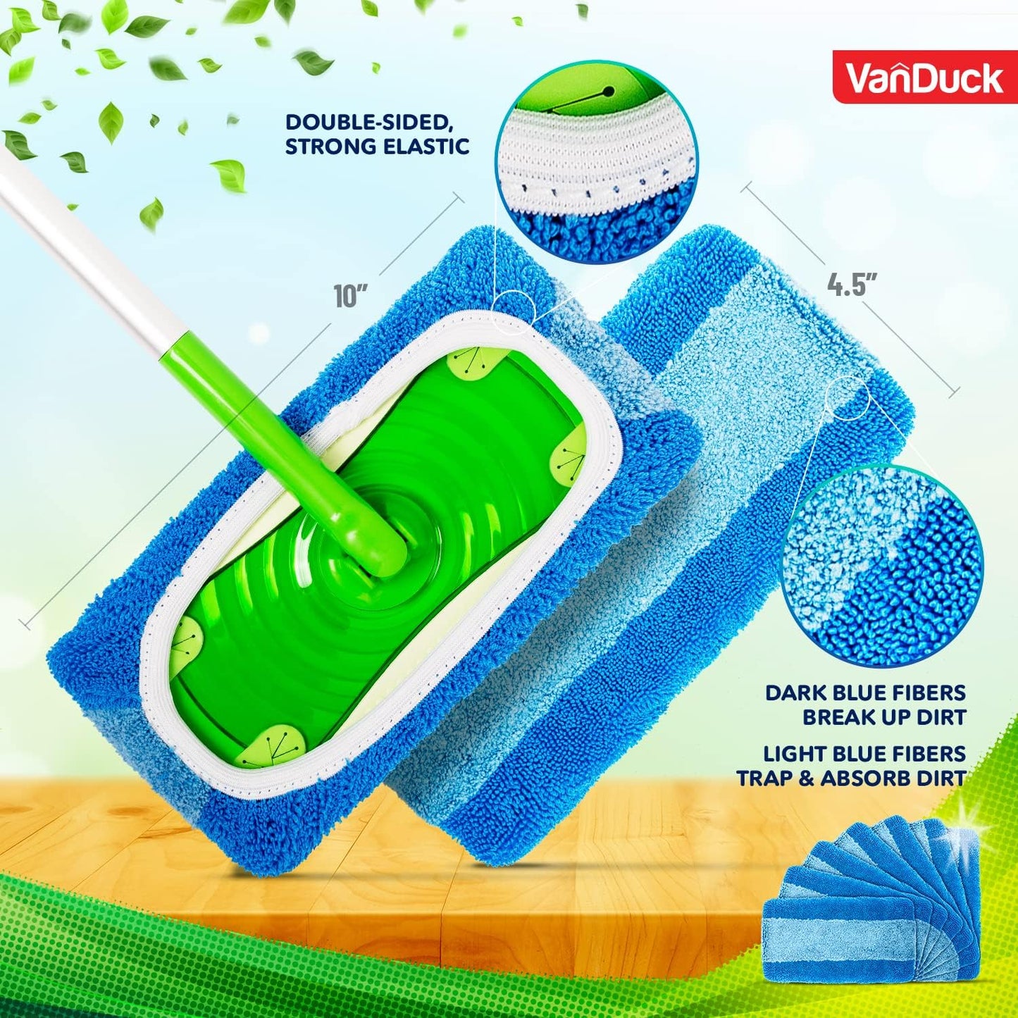 VanDuck Reusable Mop Pads Compatible with Swiffer Sweeper (4-Pack) - Washable Microfiber Mop Pads for Wet & Dry Use - All Purpose Floor Mopping and Cleaning Product
