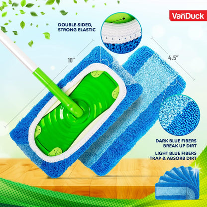 VanDuck Reusable Mop Pads Compatible with Swiffer Sweeper (4-Pack) - Washable Microfiber Mop Pads for Wet & Dry Use - All Purpose Floor Mopping and Cleaning Product