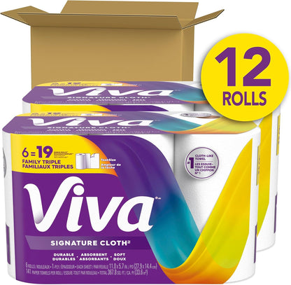 Viva Signature Cloth Paper Towels, Task Size, 8 Family Triple Rolls, 141 Sheets per Roll (Packaging May Vary)