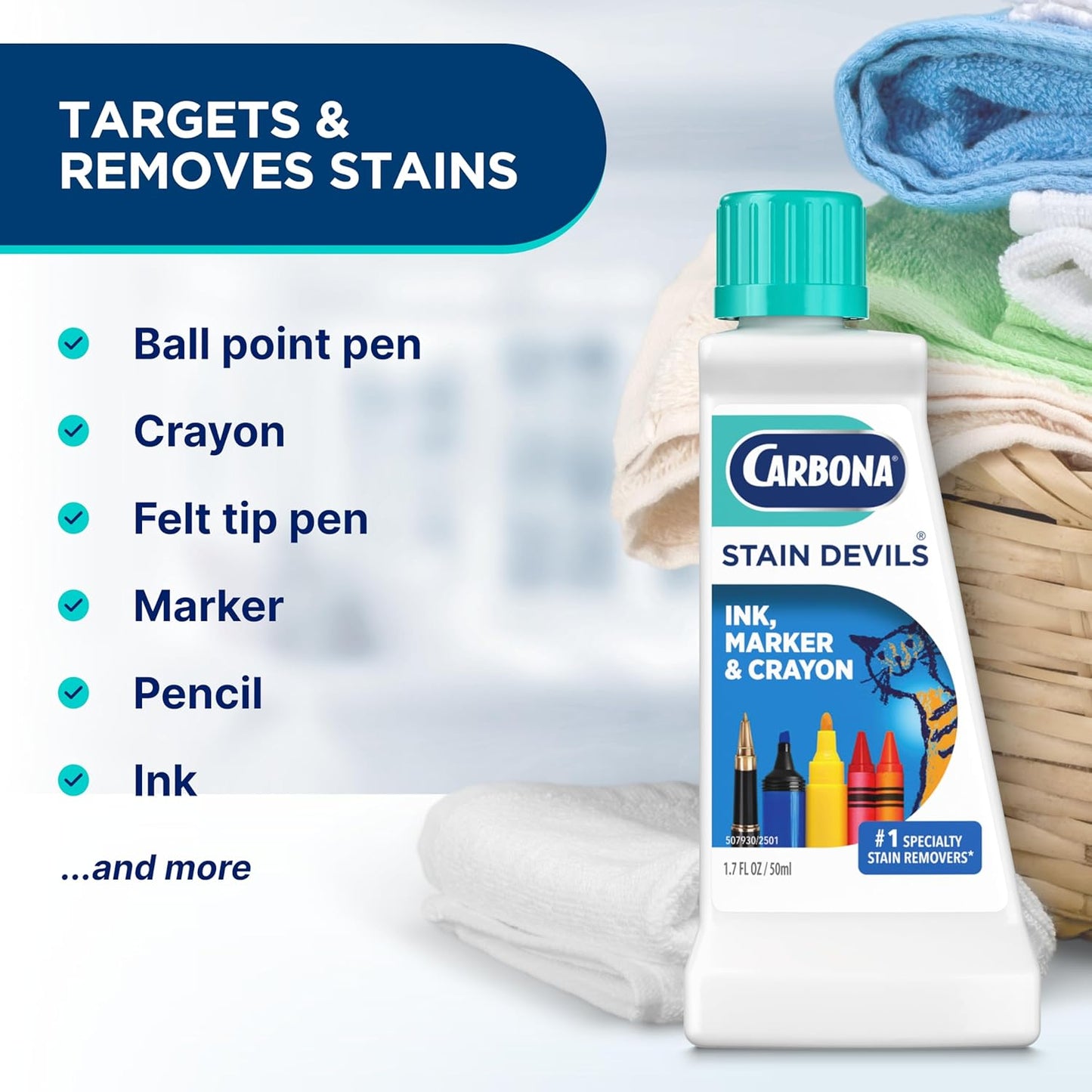 Carbona Stain Devils #6 (1.7 Fl Oz), Targeted Spot Cleaner for Grass, Dirt & Make-Up Stains, Safe on Skin & Washable Fabrics