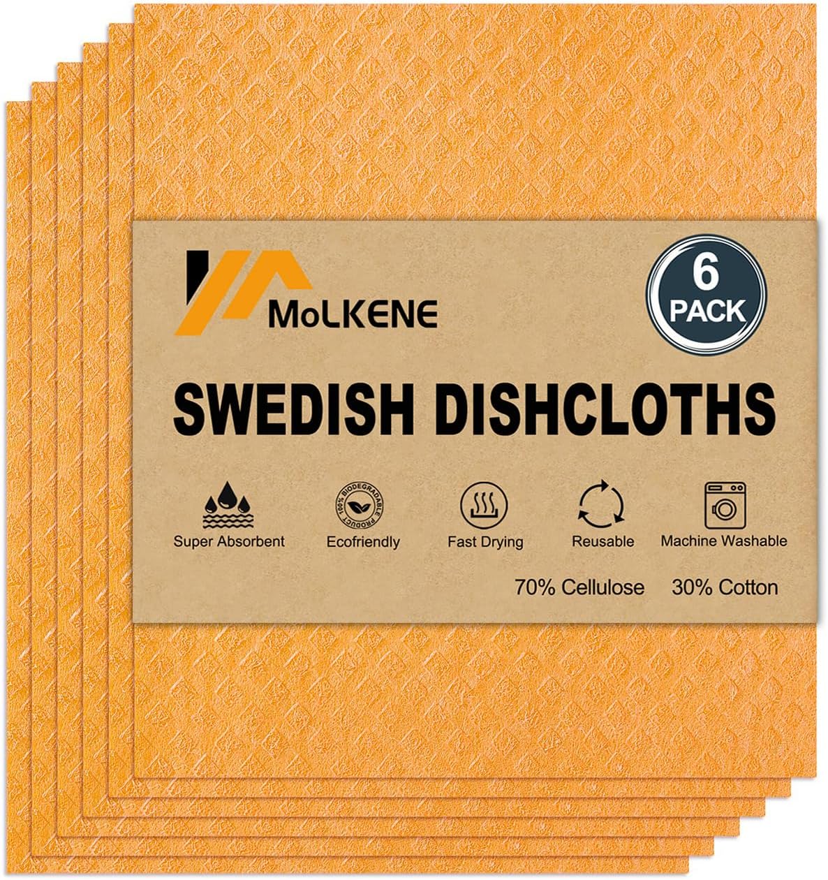 MoLKENE Swedish Dish Cloths - 10 Pack Reusable Kitchen Dishcloths - Ultra Absorbent Dish Towels for Washing Dishes - Cellulose Sponge Cloth Cleaning Rag - Assorted