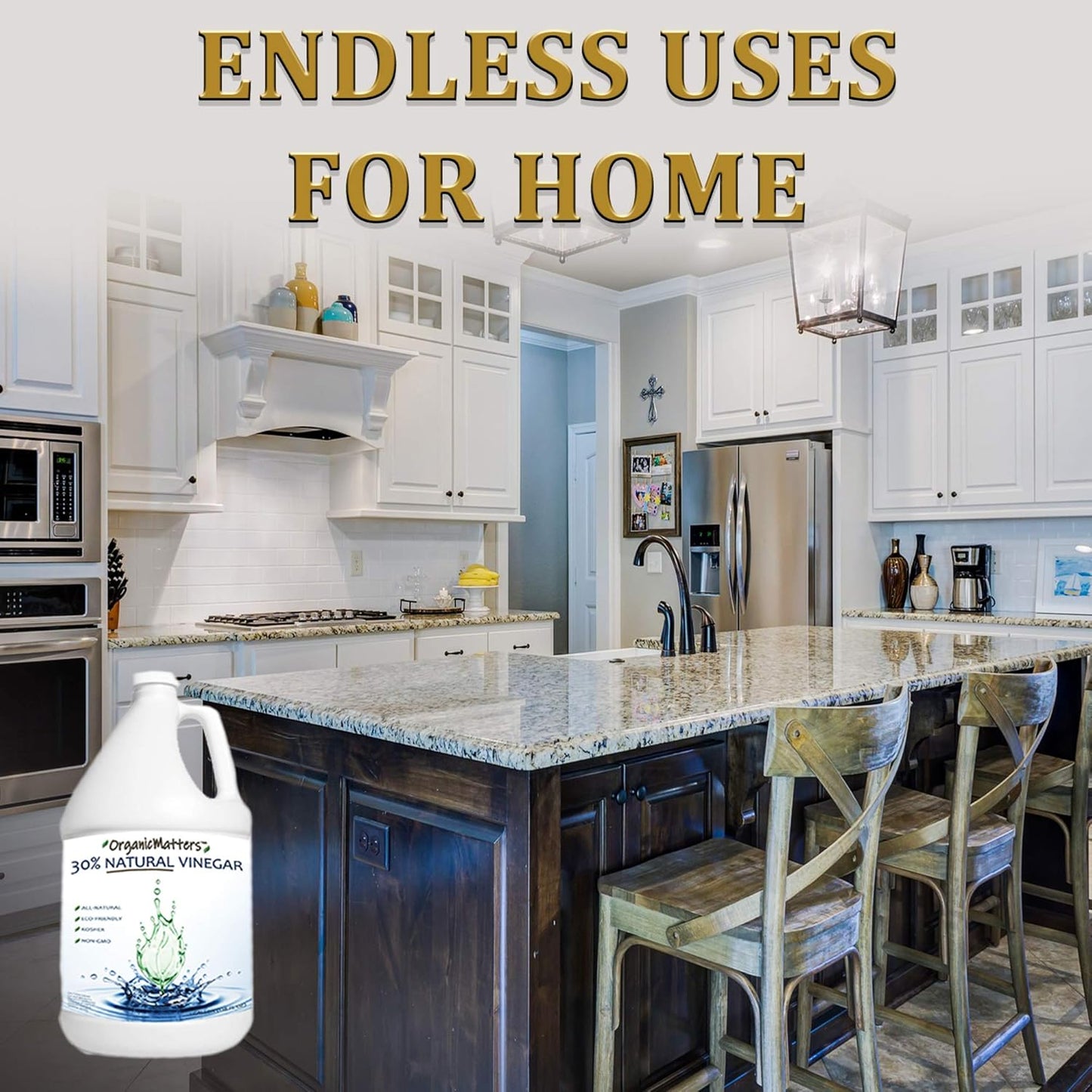 OrganicMatters Vinegar 30% Organic Industrial Cleaning Agent Concentrate, Pure Non-GMO Kosher All-Purpose Home & Garden Vinegar, Eco-Friendly (128 oz Gallon Refill)
