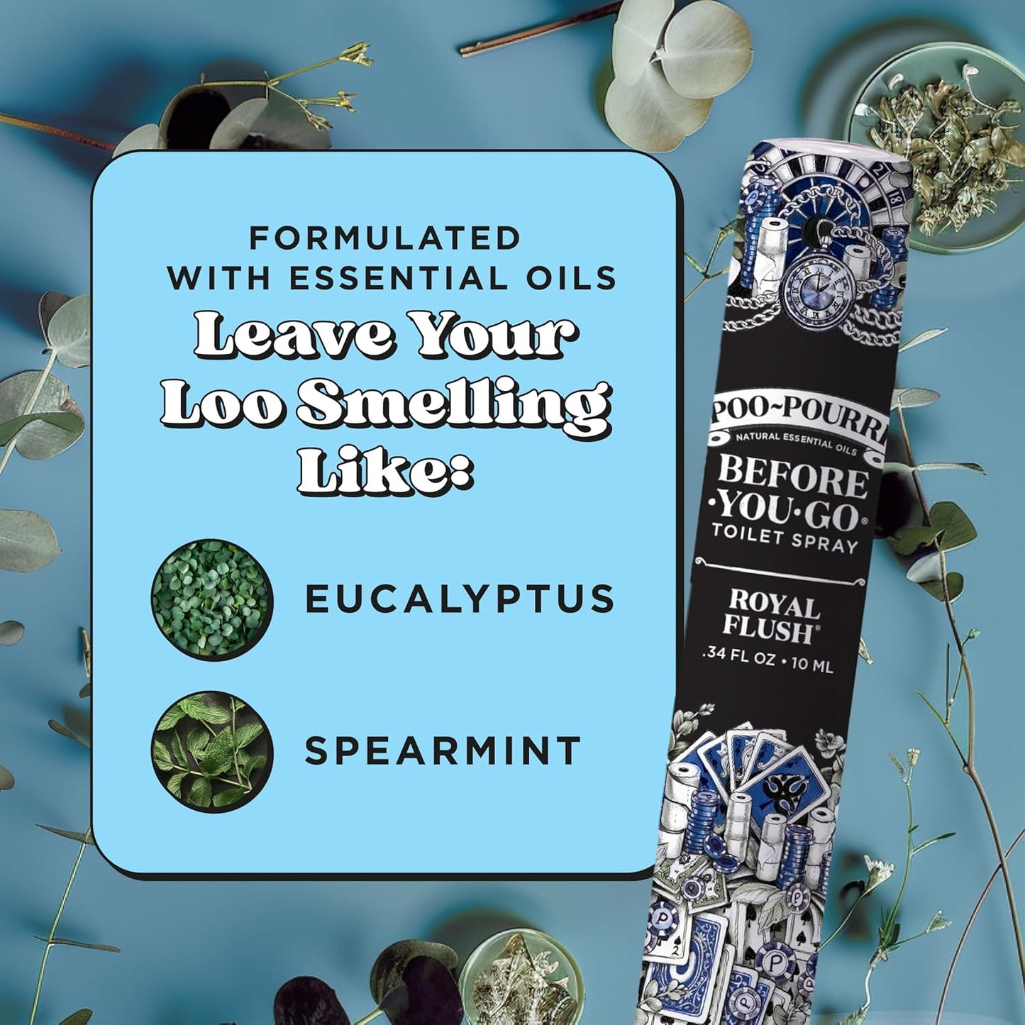 Poo-Pourri Before-You-Go Pocket Toilet Spray, Travel Essentials, Royal Flush, 1 Fl Oz, Up to 50 Uses, On-The-Go Bathroom Odor Deodorizer with Essential Oils, TSA Approved Size, Eucalyptus & Spearmint