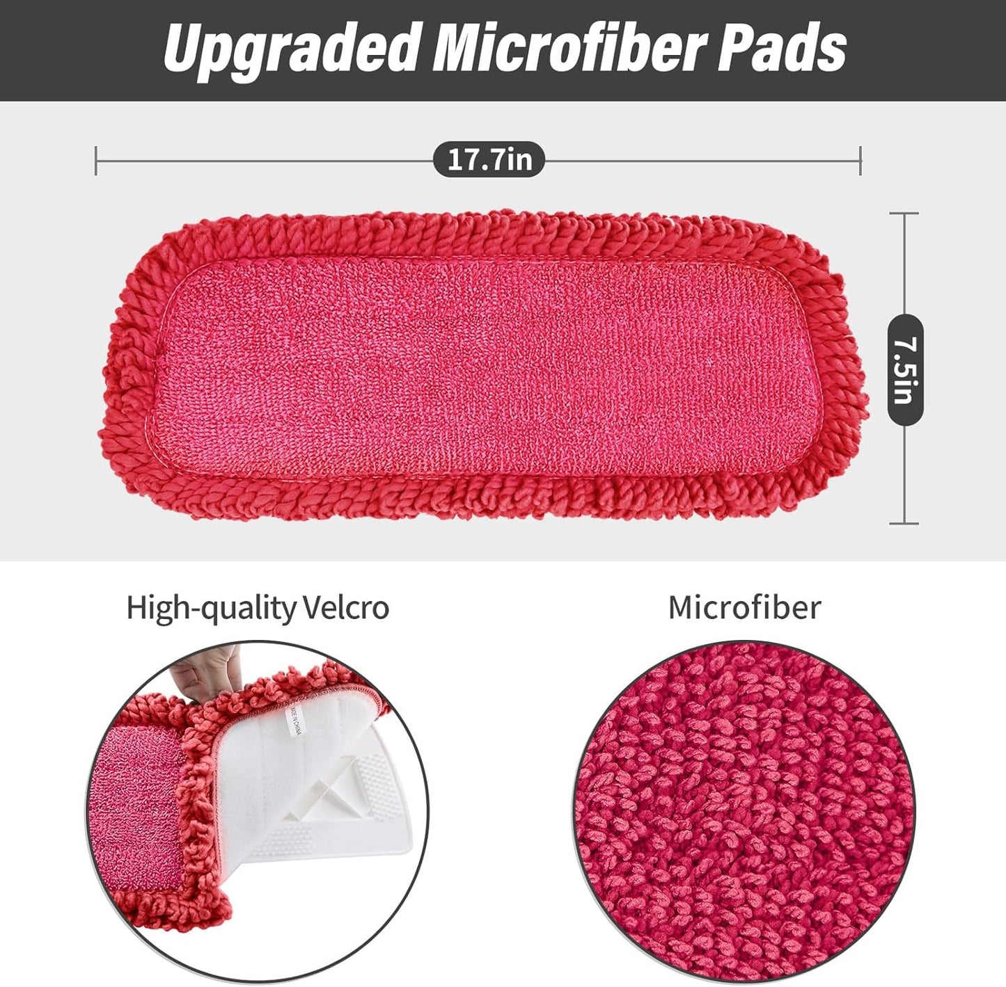 16.5 inch Mop Pads Refills, 3 Pack Microfiber Reusable Replacement Mop Pads Flat Replacements Heads for Wet Or Dry Floor Cleaning and Scrubbing, Grey Tassel Cloth