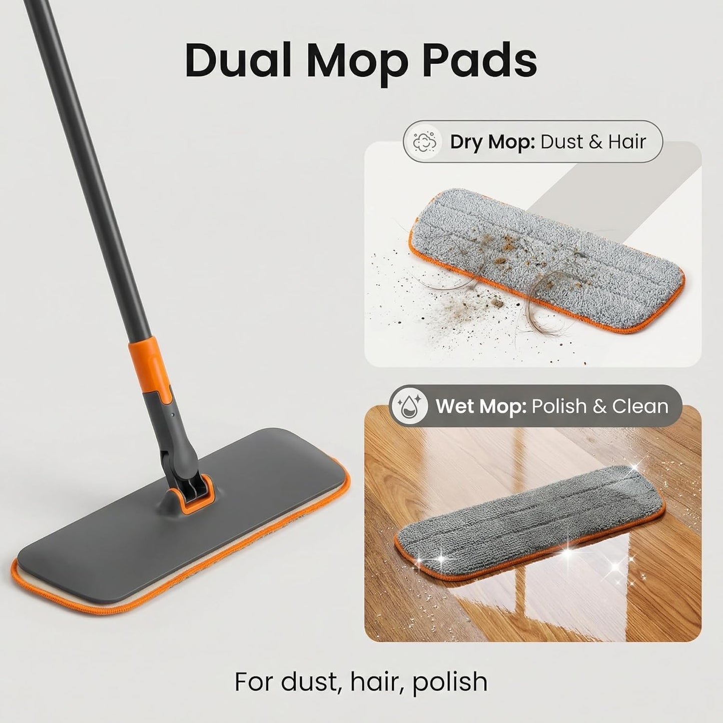 CLEANHOME 2-in-1 Wet Dry Flat Microfiber Mop for Hardwood Floors-Reusable Washable Pads, Telescoping Long Handle Floor Cleaner for Tile Laminate, Pet Hair Removal, Car Detailing & Window Cleaning
