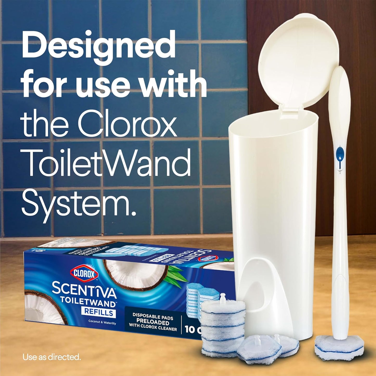 CLOROX Scentiva ToiletWand Toilet Cleaner Refills, Toilet brush, Coconut and Waterlily, 10 Count