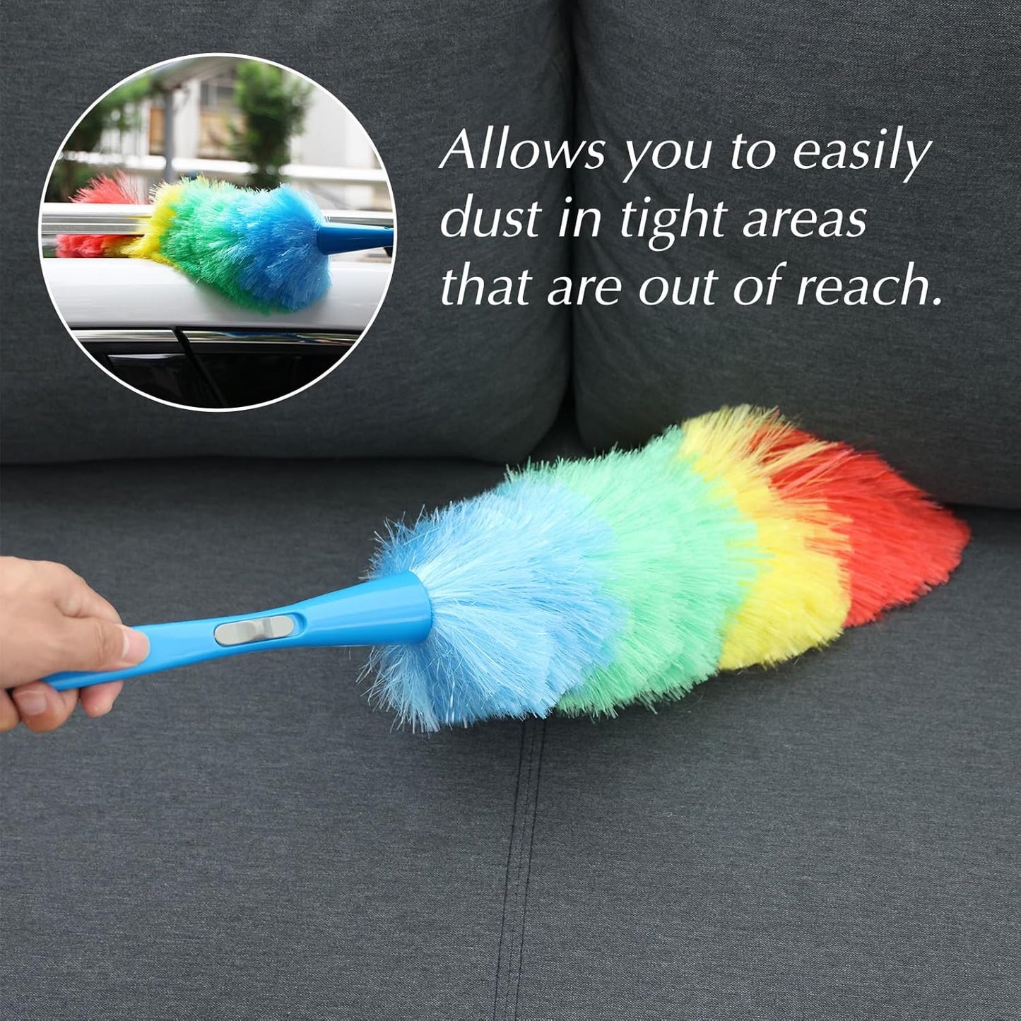 Rainbow Extendable Static Duster Reusable Microfiber Duster with 100" Telescoping Pole, Beandable and Washable Dusters Head for Cleaning Ceiling, Fan, Furniture