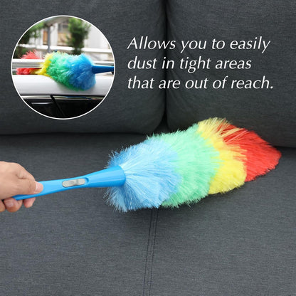 Rainbow Extendable Static Duster Reusable Microfiber Duster with 100" Telescoping Pole, Beandable and Washable Dusters Head for Cleaning Ceiling, Fan, Furniture