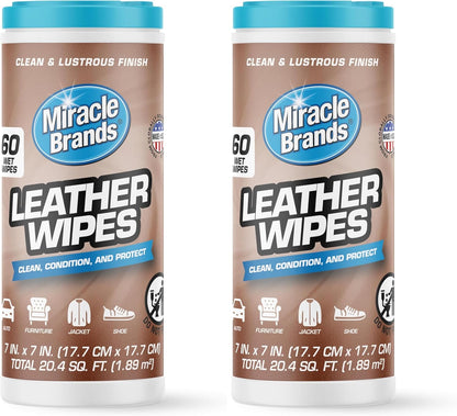 MiracleWipes for Leather Cleaning & Conditioning, Vehicle, Furniture, Shoes, Jacket, Interior, Upholstery, Cleans, Protects, and Moisturizes Leather, Prevent Fading and Cracking - 30 Count