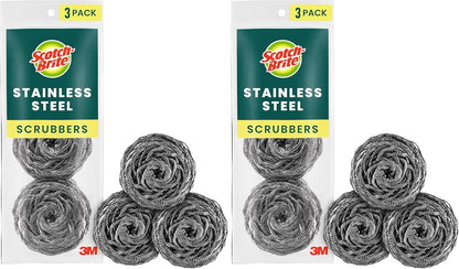 Scotch-Brite Stainless Steel Scrubbers, Scouring Pads for Cleaning Tough Baked-On Messes, Metal Scrubbers for Cleaning Dishes, 3 Scrub Pads