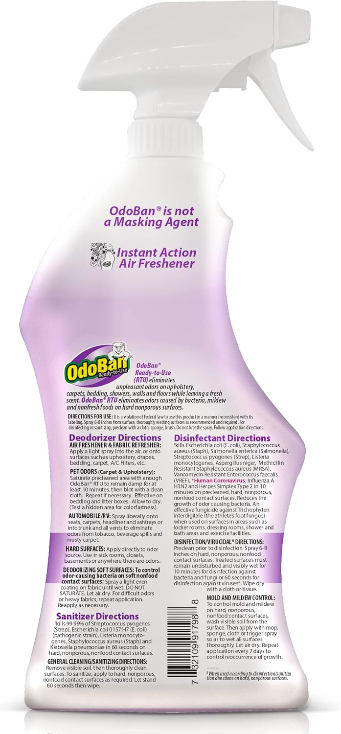 OdoBan Ready-to-Use Disinfectant and Odor Eliminator, Made in the USA, Original Eucalyptus Scent, Set of 3, 2 Spray Bottles, 32 Ounces Each and 1 Gallon Concentrate