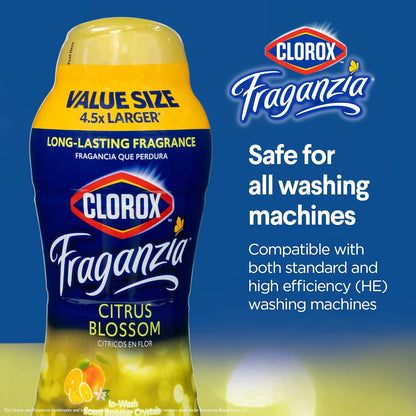 Clorox Fraganzia Laundry Scent Booster Crystals, In-Wash Fragrance Beads for Fresh-Smelling Clothes & Linens, Safe for All Fabrics & Colors, Easy-Pour Bottle, Vanilla Scent, 18 Oz, 2 Pack