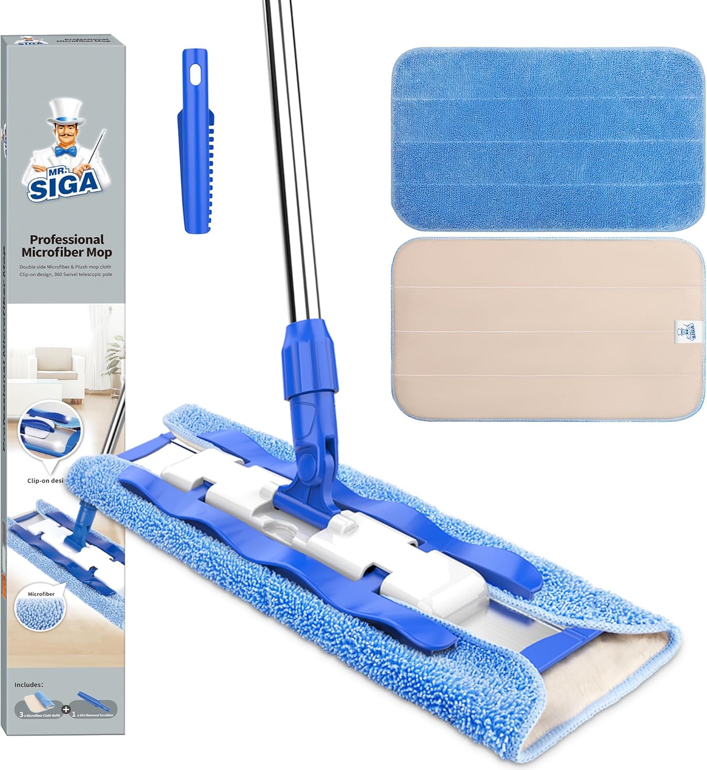 MR.SIGA Professional Microfiber Mop Refills, Pack of 3, Size: 42cm X 23cm