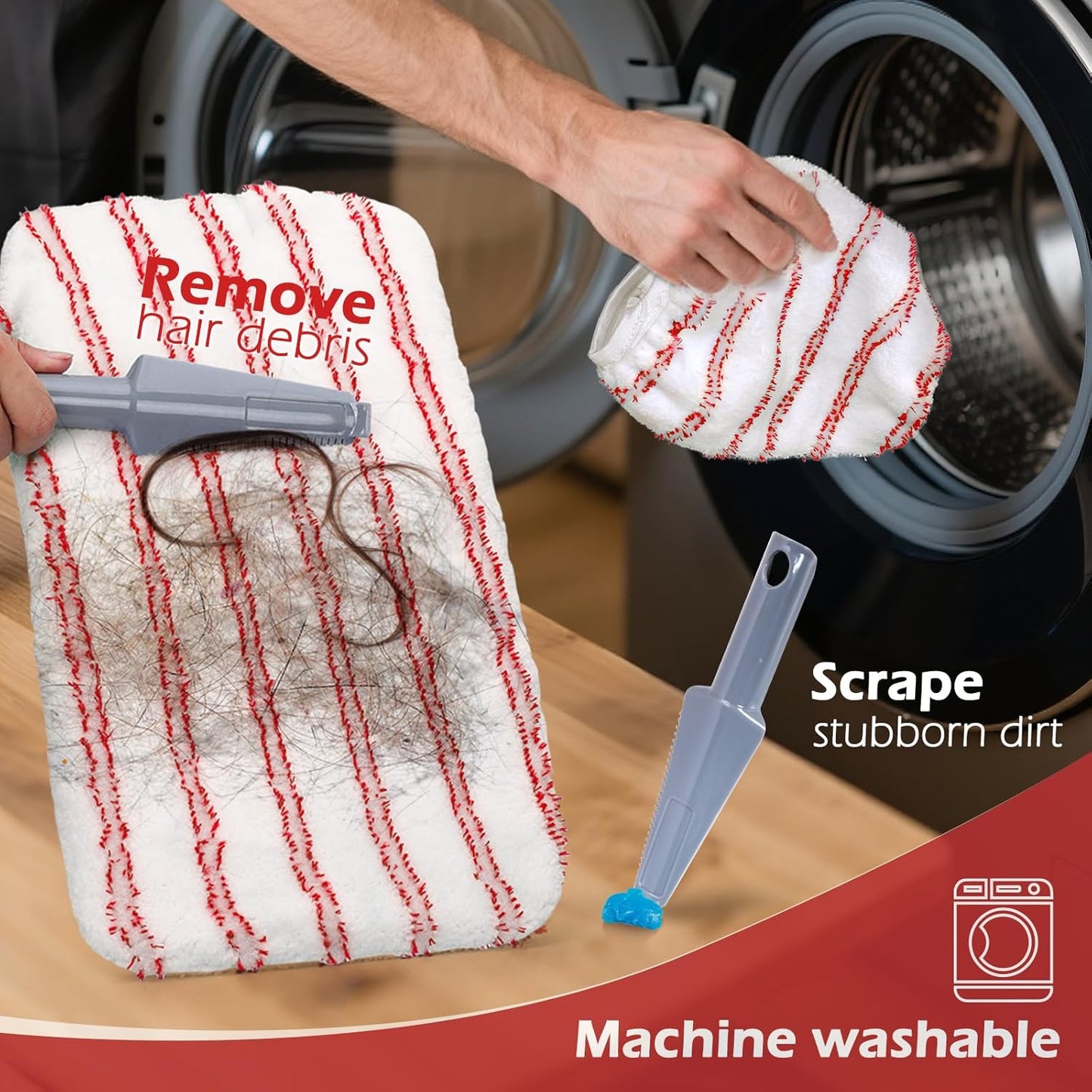 Mops for Floor Cleaning, Masthome Flat Dust Mop with 4 Reusable Pads, 2-Sided Microfiber Dust Mop for Wet & Dry Use, Flat Flip Mops for Hardwood, Laminate, Vinyl,Kitchen, Tile -1 Scraper