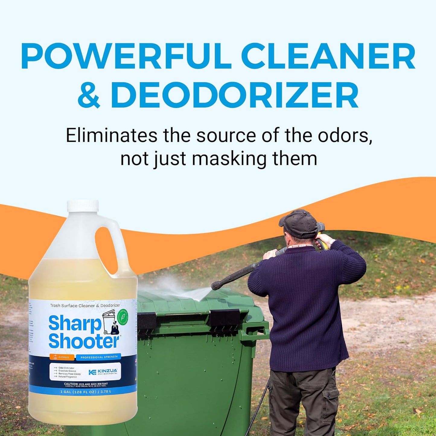 Sharpshooter, Heavy-Duty Trash Can Odor Eliminator & Degreaser, Garbage Surface Cleaner and Deodorizer Foam, Professional-Grade, Fresh Citrus Scent, 32 oz