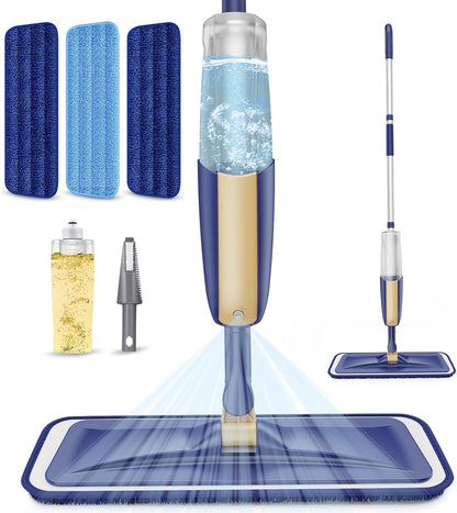 Spray Wet Mops for Hardwood Floor Cleaning: MEXERRIS Floor Mop with 5 Washable Pads for Swiffer Powermop & 2 Refillable Bottles - Home Commercial Dust Dry Mops for Wood Laminate Vinyl Tiles Ceramic