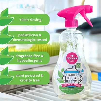 Dapple Baby Fragrance-Free Foaming Baby Bottle & Dish Soap - 13 fl oz - Cleans Bottles, Sippy Cups, Pacifiers, Breast Pumps, & More - Gently Removes Milk Film & Odors - Fragrance Free