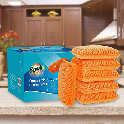 Miracle Microfiber Kitchen Sponge by Scrub-It (6 Pack) - Non-Scratch Heavy Duty Dishwashing Cleaning sponges- Machine Washable - (Blue)