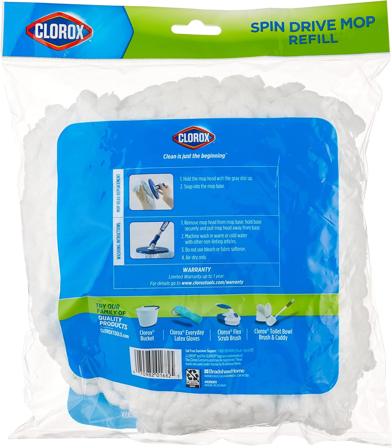 Clorox Spin Dry Mop Machine-Washable Refill Head, One Refill, White