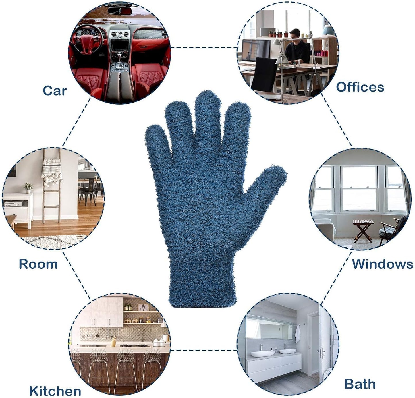 Patelai 2 Pairs Microfiber Gloves for plants Dusting Cleaning Glove Mittens House Cars Blinds Dusting(Blue, Grass Green,Large)