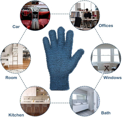 Patelai 2 Pairs Microfiber Gloves for plants Dusting Cleaning Glove Mittens House Cars Blinds Dusting(Blue, Grass Green,Large)