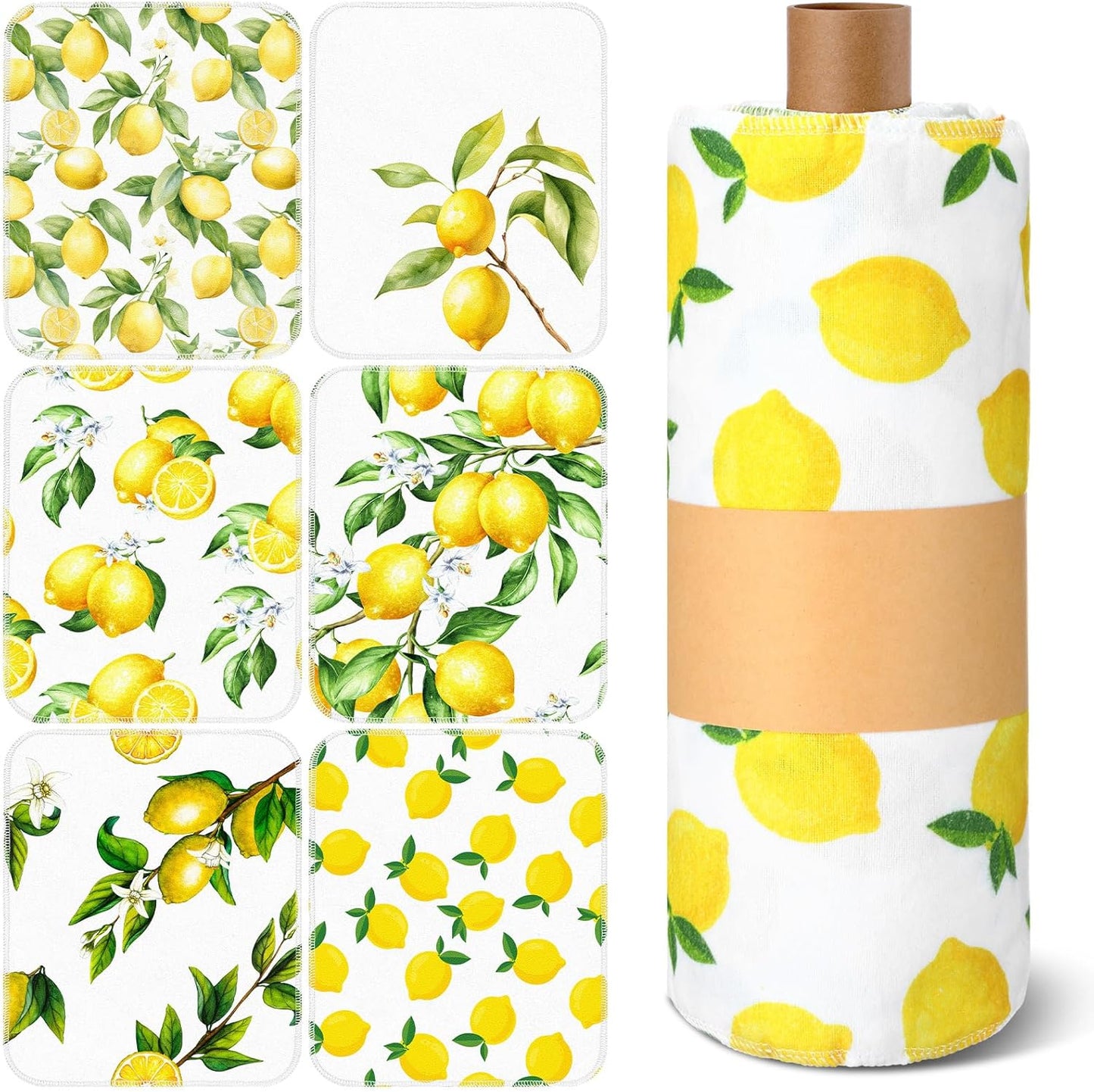Redbaker 30 Pcs Reusable Paper Towels Rolls Kitchen Towels Bulk Washable Paperless Cloth Cotton Hand Napkins with Cardboard Reusable Napkins for Kitchen Bathroom(Floral,10 x 12 in)