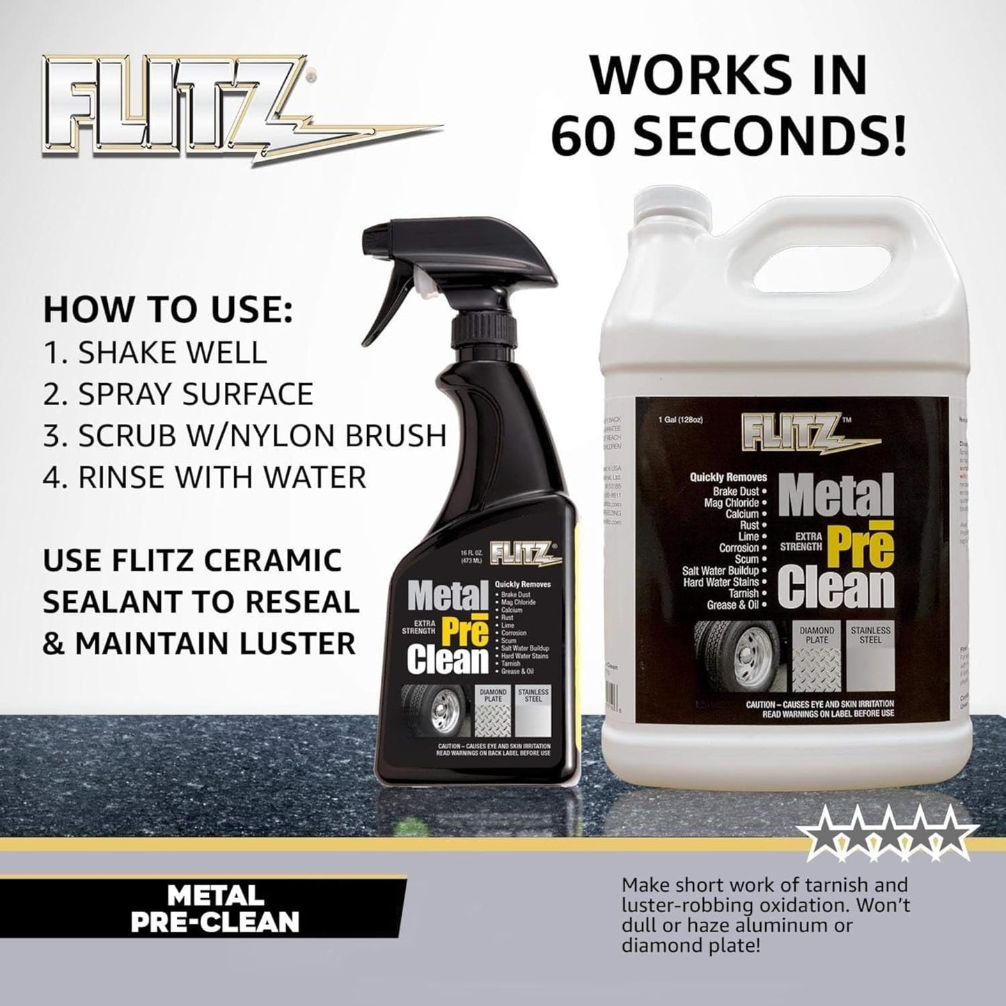 FLITZ Metal Pre-Clean - 16oz of USA-Made Stainless Steel Cleaner Spray - Works on Aluminum, Brass, Copper, & More - Tarnish, Rust Remover for Metals - Non-Abrasive Aluminum Deoxidizer (1 Pack)