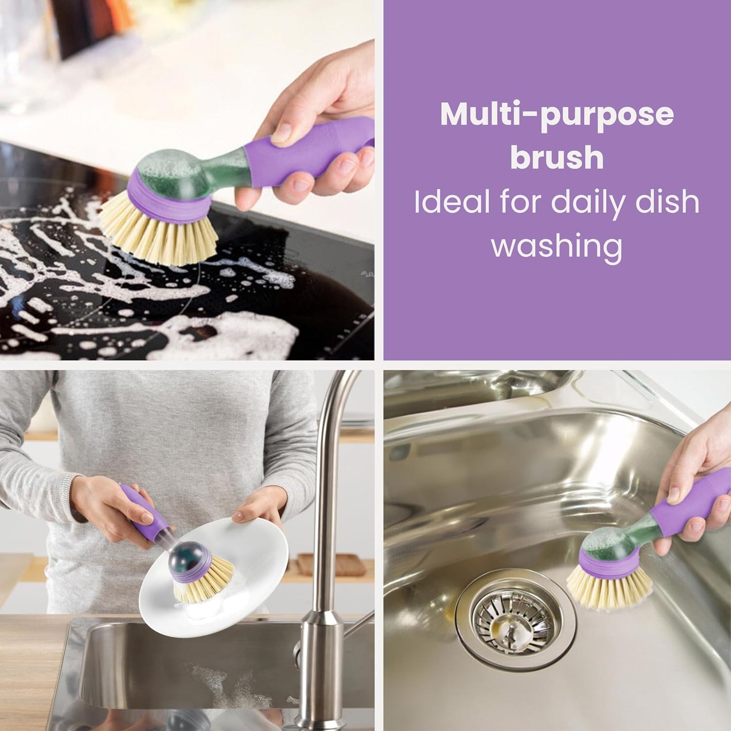 Vigar Rengo Soap Dispensing Dish Brush, Dish Brush with Soap Dispenser for Pot Scrubber, Dishes, Sink Cleaner, and Kitchen Essentials, Black