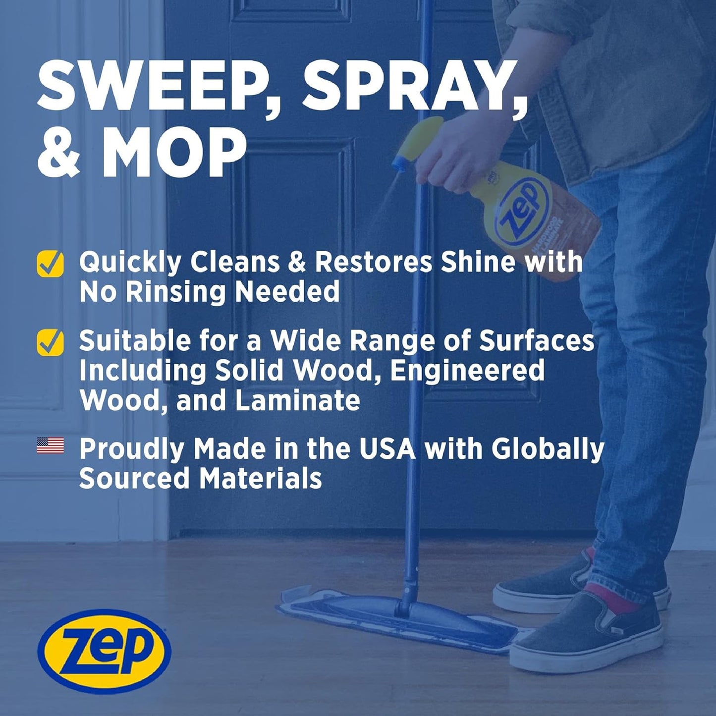 Zep Hardwood and Laminate Floor Cleaner - 32 Oz (Case of 4) - ZUHLF324 - Cleans Spots, Stains, and Scuffs while Restoring Shine on Hardwood, Laminate, Cabinet Doors, Crown Molding, and MORE