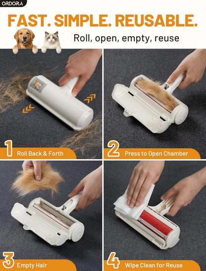 ORDORA Pet Hair Removal Tool: Reusable Lint Roller for Pet Hair - Portable Pet Hair Remover - Dog and Cat Hair Remover for Couch, Bedding, Car, Rugs & Furniture, Eco-Friendly, for Multi-Pet Homes