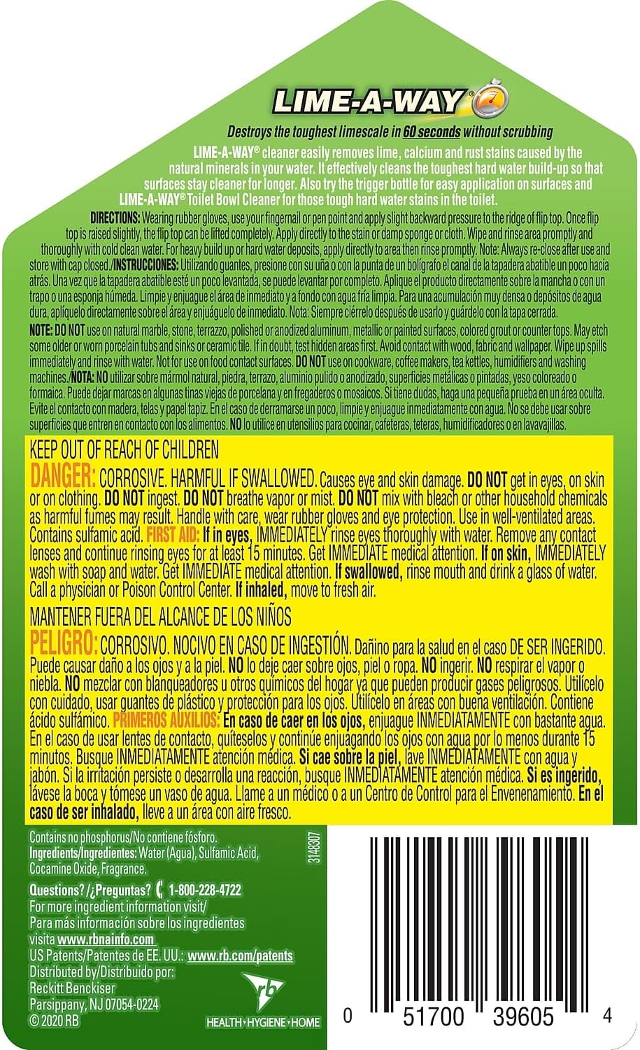 Lime-A-Way Hard Water Stain Remover Liquid, Removes Lime, Calcium & Rust in Seconds, Bathroom Cleaner, 28 fl oz