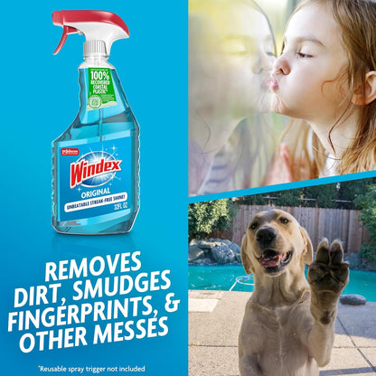 Windex Glass and Window Cleaner Spray Bottle, Packaging Designed to Prevent Leakage and Breaking, Surface Cleaning Spray, Original Blue Scent, 23 Fl Oz
