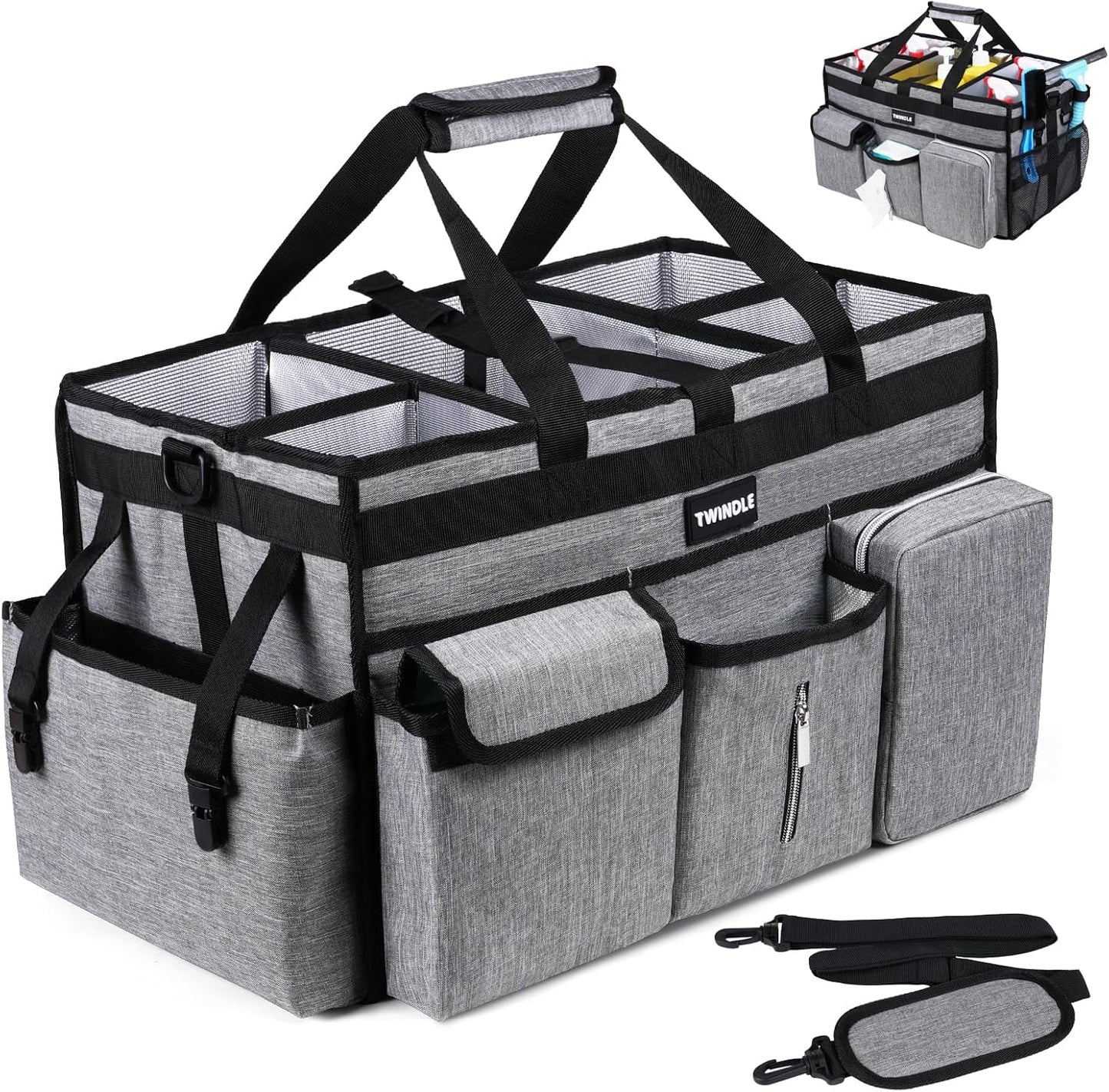 Extra-Large Wearable Cleaning Caddy With Detachable Divider,Cleaning Caddy For Cleaning Supplies Large Cleaning Supply Caddy With Adjustable Shoulder Strap & Waist Belt For Cleaners
