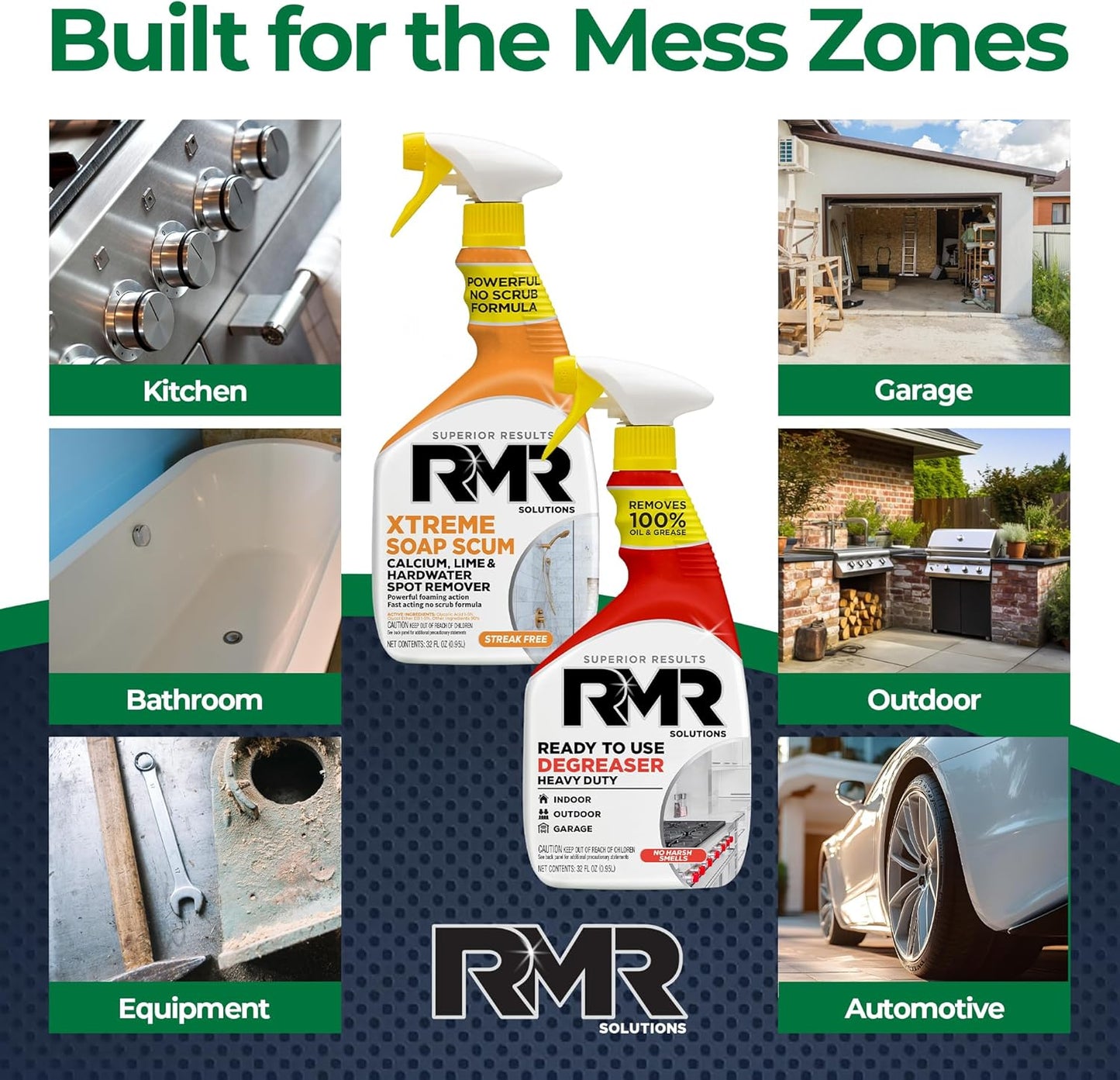 RMR Grease & Grime Eraser Kit – Degreaser & Cleaner + Xtreme Soap Scum Remover, Fast-Acting Kitchen & Bathroom Cleaning System for Grease, Soap Scum, Calcium & Hard Water Buildup, 2–32 Oz Bottles