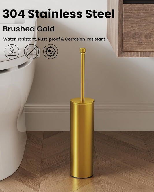 Toilet Brush and Holder Set, Toilet Bowl Brush for Bathroom with Long Handle, Stainless Steel Toilet Cleaner Brush with Durable Scrubbing Bristles,Splash-Proof (Brushed Nickel)