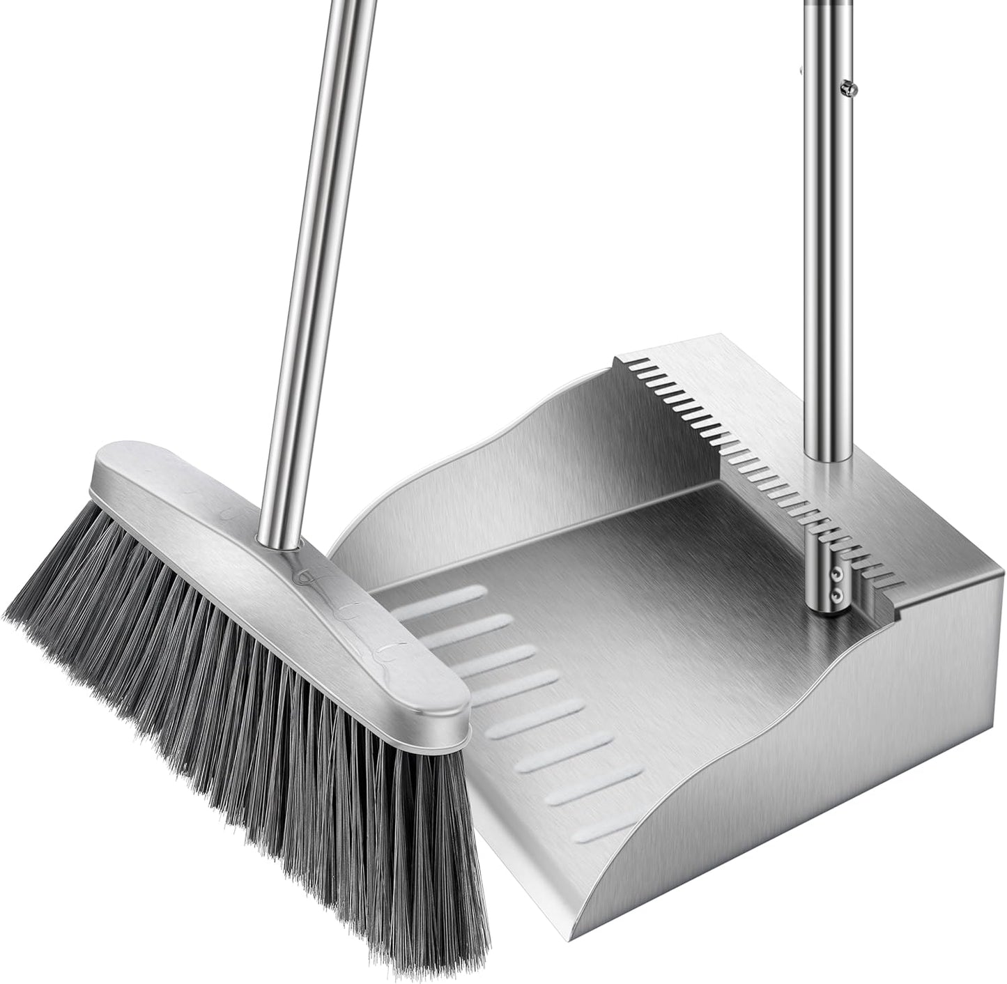 Metal Broom with Dustpan Combo Set-Long Handle Broom with Dustpan,Heavy Duty Standing Dust Pan & Soft Bristles Brooms,Indoor Outdoor Dust Pan Brooms for Home Office Lobby Floor