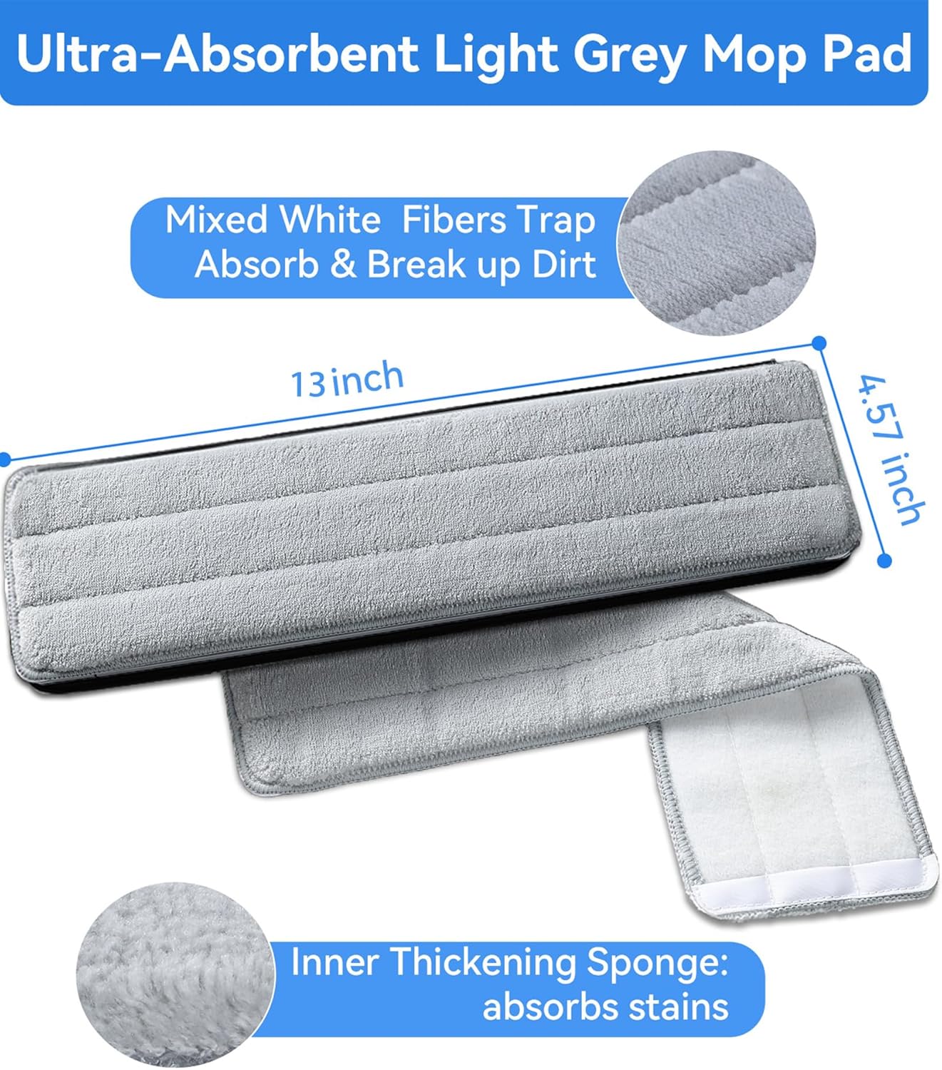 5 Pack Replacement Pads, Compatible with POPMOP Mop and Bucket Set - Microfiber Flat Mop Pads for All 13" X 4.9" Squeeze Flat Floor Mop - Washable Pads Replacement