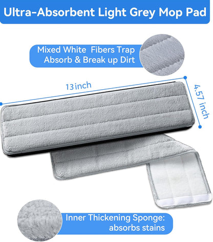 5 Pack Replacement Pads, Compatible with POPMOP Mop and Bucket Set - Microfiber Flat Mop Pads for All 13" X 4.9" Squeeze Flat Floor Mop - Washable Pads Replacement