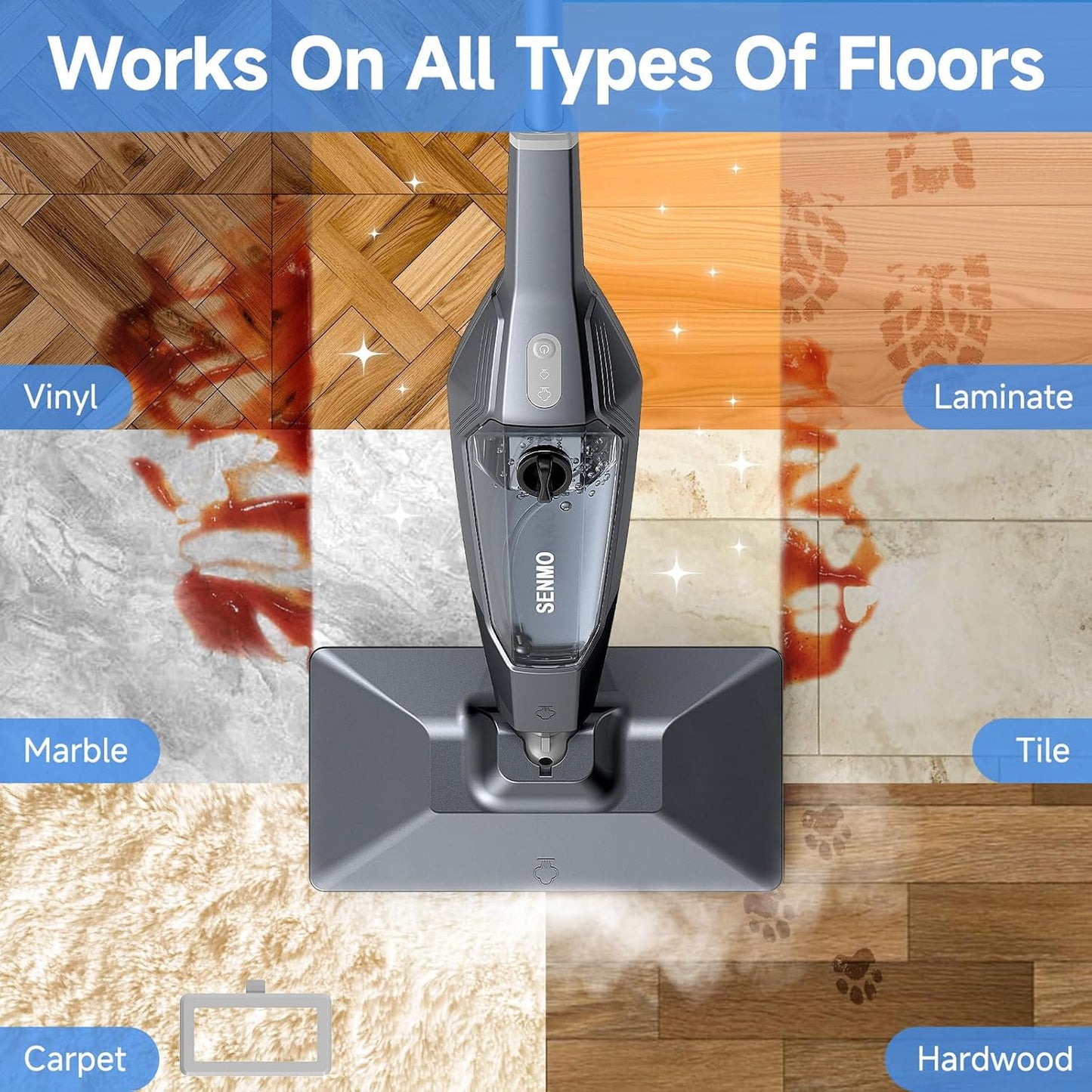 SENMO Steam Mop, 14-in-1 Detachable Steam Cleaner for Home and Floor, 1300W 228°F Deep Cleaning MultiPurpose Steamer with 14 Attachments for Floor, Tile, Grout, Furniture, Carpet, Wall (Black)