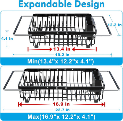 JASIWAY Dish Drying Rack in Sink, Expandable Stainless Steel Dish Drainers for Kitchen Counter, Dish Dryer Rack for Inside Sink, Over The Sink Dish Racks with Utensil Holder, Silver