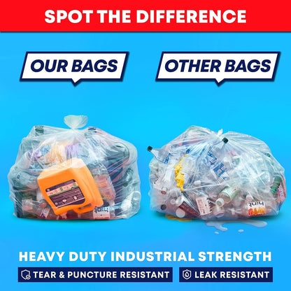 55 Gallon Clear Trash Bags, (50 Bags w/Ties) Large Clear Plastic Recycling Garbage Bags