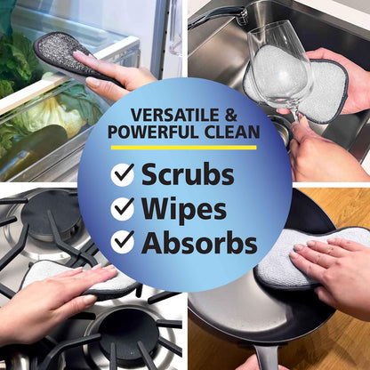 Fresh Scrub-N-Wipe Pad by Tuff-Scrub, 6-Pack, Antimicrobial & Charcoal Foam for Odor Control, Microfiber, Multi-Surface, Non-Scratch, Dual-Sided, Machine Washable, Kitchen Sponge (Small)