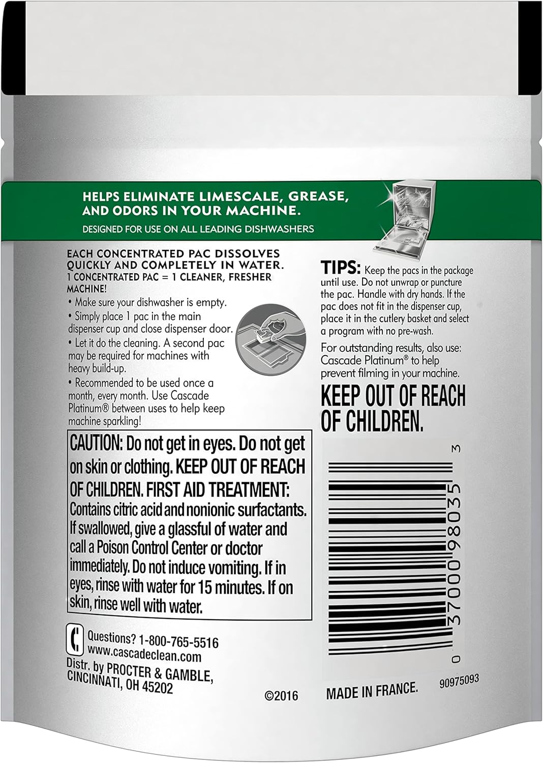 Cascade Platinum Dishwasher Cleaner, 6 count