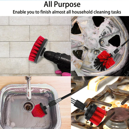 8 Pack Drill Brush Attachment Set,1/4in Power Scrubber Brush + Extend Long Rod, Power Cleaning Scrub Brush for Bathroom, Tub, Tile, Floor, Grout, Boat(White)