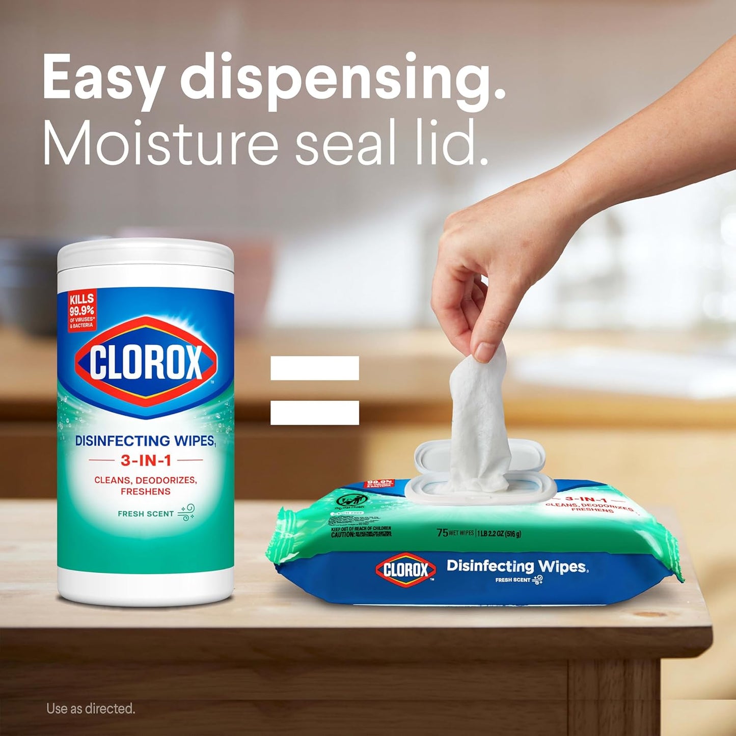 Clorox Disinfecting Cleaning Wipes Flex Pack, Bleach Free, Crisp Lemon, 75 Count (Pack May vary)