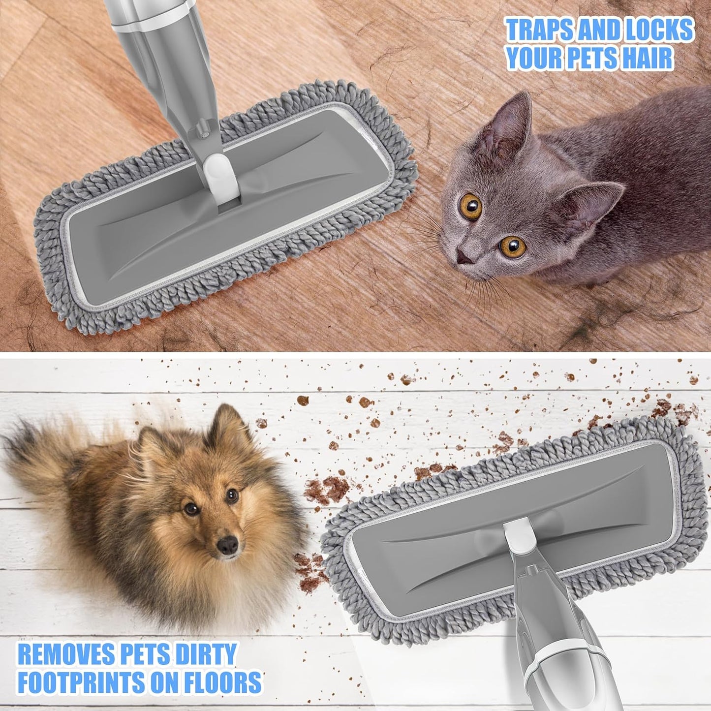 Microfiber Spray Mop for Floors Cleaning: Wet Dry Hardwood Floor Mops with 3 Washable Reusable Pads for Swiffer Powermop - Flat Mop with Sprayer for Tile Wood Laminate Vinyl Marble