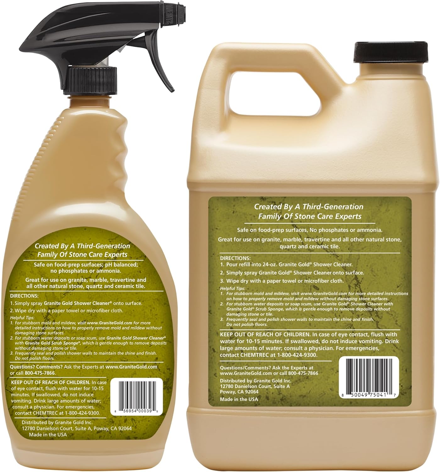 Granite Gold Shower Cleaner Spray for Quartz, Granite, Marble, Ceramic, and Other Stone Tub Surfaces, Made in the USA, 24 Ounces, Gold