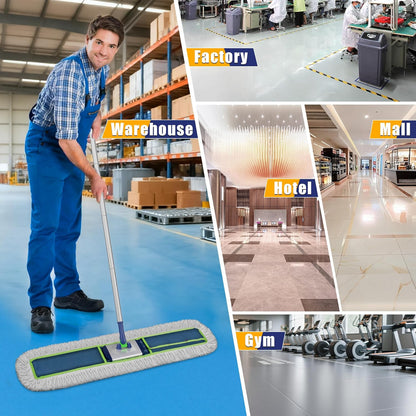 41" Commercial Dust Mop: Large Push Broom Wide Industrial Heavy Duty Hardwood Dry Sweeping Mop with 2 Pads Long Handle for Janitor Indoor Warehouse Gym Cleaning